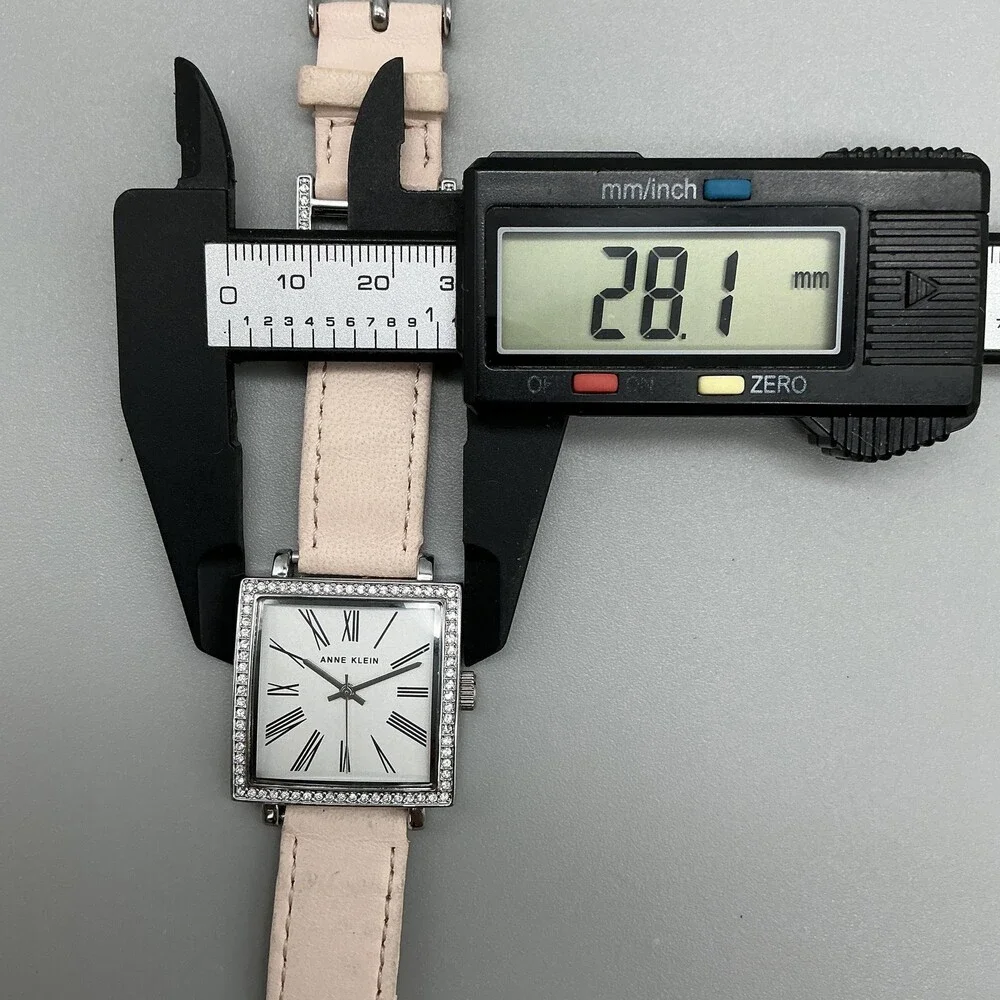 Anne Klein AK/1299 Womens Watch 28mm Silver Tone Leather Crystals New Battery